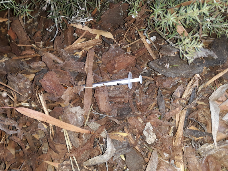 Biohazard Cleaning for Sharps Hazard Hypodermic Needle found a in bush in Australia
